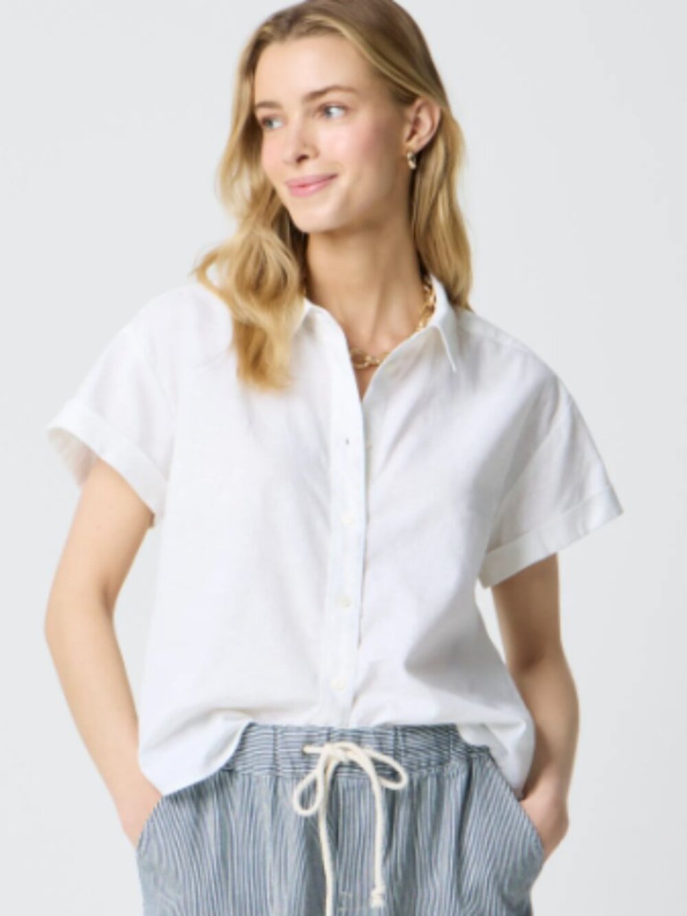 J.Crew White Cotton Poplin Button-Down Shirt Short Sleeve Size 4